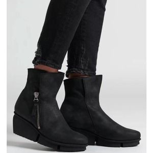 TRIPPEN Blaze Black Side-Zip Wedge Platform Leather Ankle Boots booties 40 EU